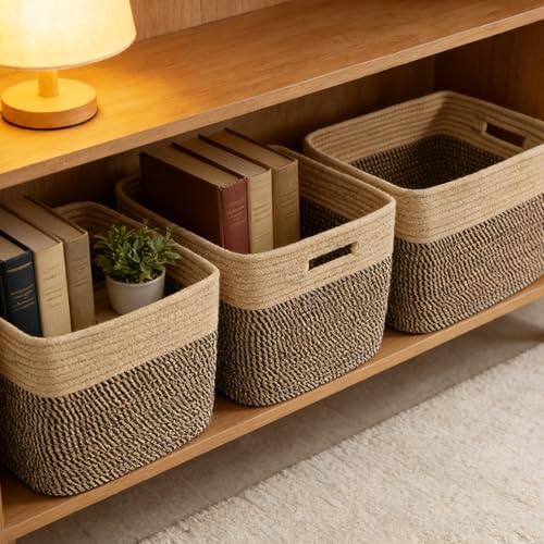 3 Pack Woven Baskets,Storage Baskets for Shelves with Handles - Image 6