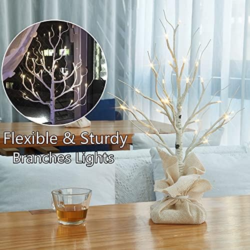 Fudios Lighted Birch Tree with Timer Battery Operated 18in Home Decor Tabletop, Pre lit Artificial Birch Trees with 24 LED for Wedding Christmas Party 2 Sets - Image 4