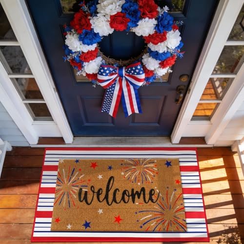 Moucuny 2 Pcs 4th of July Coir Door Mat Outdoor, Patriotic Non-Slip Decor - Image 2