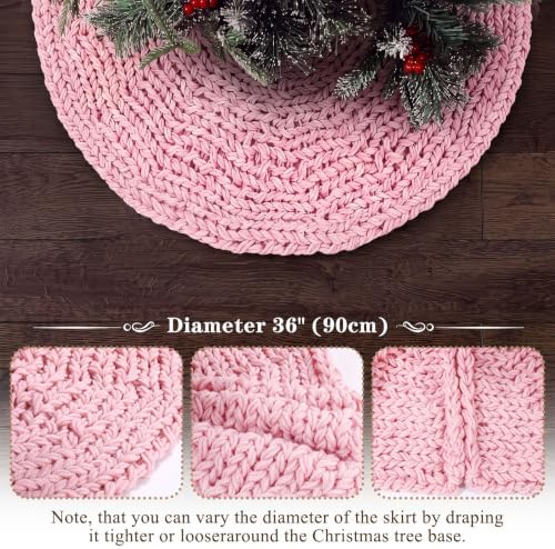 Shappy Pink 36 Inch Chunky Knit Christmas Tree Skirt Crochet Tree Skirt - Image 4