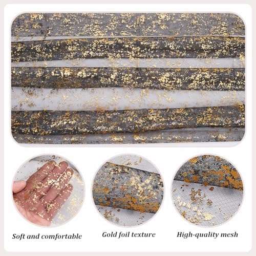 10 Pcs Black and Gold Gauze Table Runner, 28x118 Inch Sheer Glitter Metallic Foil Mesh Table Runner for Birthday Party Wedding Anniversary Christmas Halloween - Image 3