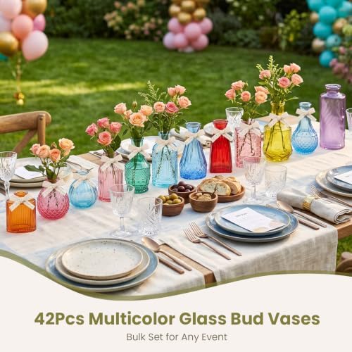 42 Pcs Vases Bulk Colored Glass Bud Vases,Mini Small Colored Vintage Vases - Image 6
