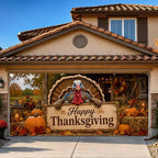 Thanksgiving Garage Door Banner 157 x 71 In Turkey Happy Thanksgiving Garage Door Cover, Rustic Fall Harvest Outdoor Garage Door Decorations with 393.7 In Rope for Thanksgiving Home Decor - Image 2