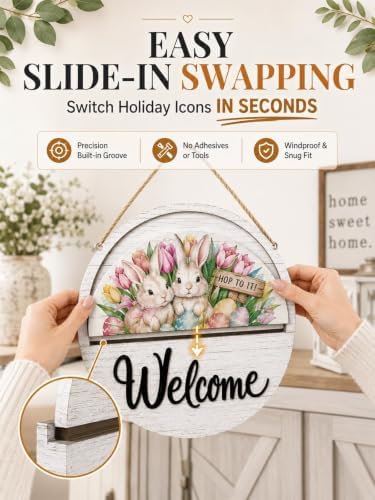 Interchangeable Welcome Sign for Front Door with 16 Seasonal Pieces - Image 3