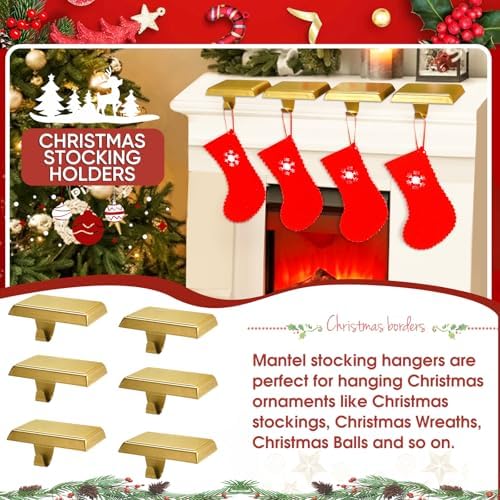 Christmas Stocking Holders for Mantle, Weighted Stocking Hangers, Christmas Stocking Hooks for Tables Window Fireplace Mantle Decoration(Gold,6PCS) - Image 6