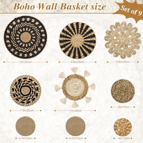 LOMOHOO Set of 9 Boho Wall Basket Decor Wicker Woven Wall Basket Decoration - Image 3