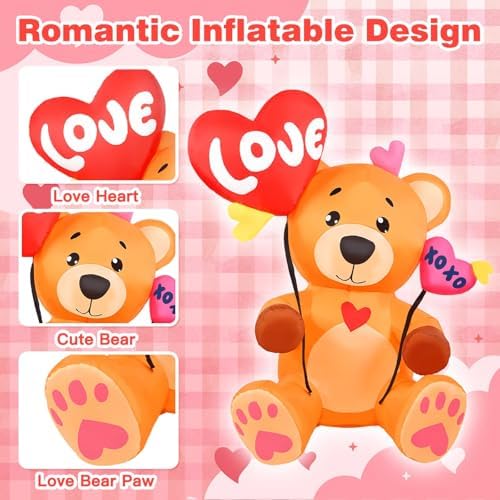 5 FT Valentines Inflatables Outdoor Decorations, Blow up Valentine's Day Love Bear Yard Decor with Hearts, Built-in LED Lights Valentine Holiday Decorations for Outside Lawn Garden Wedding Indoor - Image 4