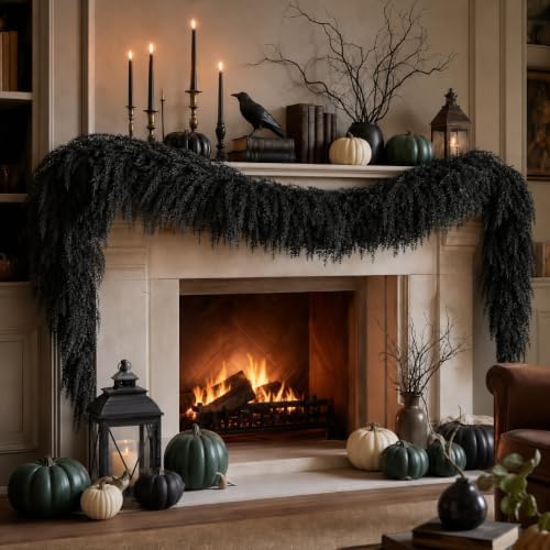Black Halloween Mantle Garland Decor Gothic Garlands for Decorations 6Ft Fireplace Indoor Home Fall Decoration - Image 5