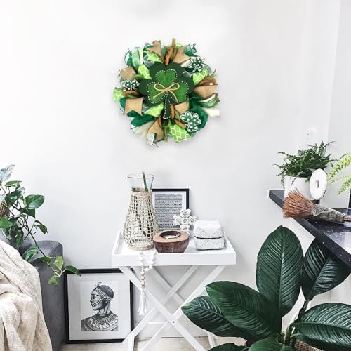 St.Patrick's Day Wreath for Front Door, 18 inch Irish St Patrick's Day Green Mesh Wreath with Clover Ribbon, Spring Wreaths for Front Door Farmhouse Wall Decor - Image 5