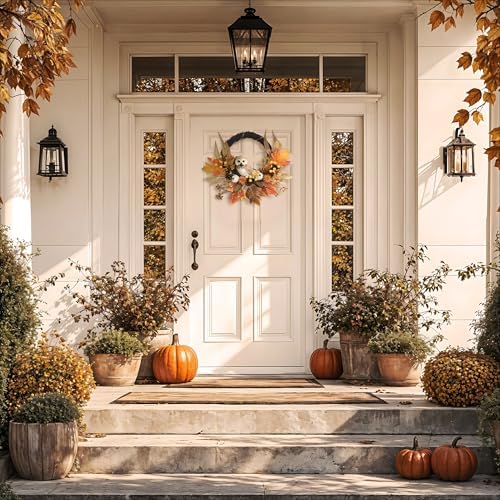 Valery Madelyn 18'' Fall Wreath for Front Door with Owl Pumpkin - Image 4