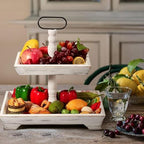 Rustic Wood Tier Tray - 3 Tier Decorative Stand Elegant Country Center Stand | Wooden Cake for Kitchen Counter, Desk, Dining Table, Entryway, Shelves - Image 3