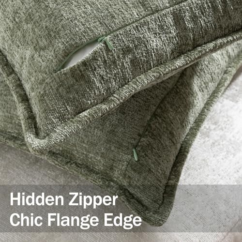DEZENE Pack of 2 Sage Green Christmas Euro Shams Pillow Covers 26x26 Cozy Soft Chenille Decorative Throw Pillow Covers Accent Vintage Square Couch Pillow Covers for Home Decor Bed Sofa Living Room - Image 2