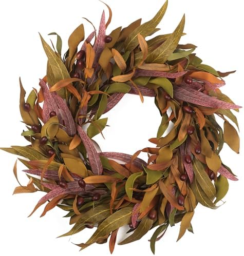 Fall Wreaths for Front Door 22 inch, Olive Fall Wreath with Olive Leaf Fruit, Home Decoration for Outdoor Living Room Indoor Wall and Outside Autumn by HomeKaren