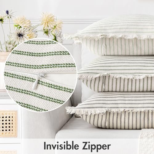 MIULEE Olive Green Striped Decorative Throw Pillow Covers, 20x20 - Image 3