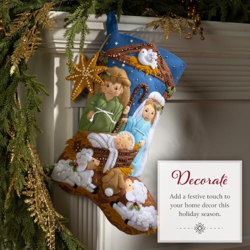 Bucilla, 18" Felt Applique Stocking Making Kit, for DIY Arts and Crafts Projects, Little Blessed Nativity - Image 4