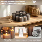 kakoya Flickering Flameless Candles Battery Operated with Remote and 2/4/6/8 H Timer Acrylic Led Pillar Candles Pack of 9 (D 3" xH 4" 5" 6") with Realistic 3D Wick Candles for Home Decor(Grey) - Image 4
