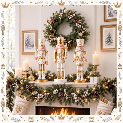 Simgoing 3 Pcs Gold White Nutcracker Christmas Resin Figures Table Decor - Image 5