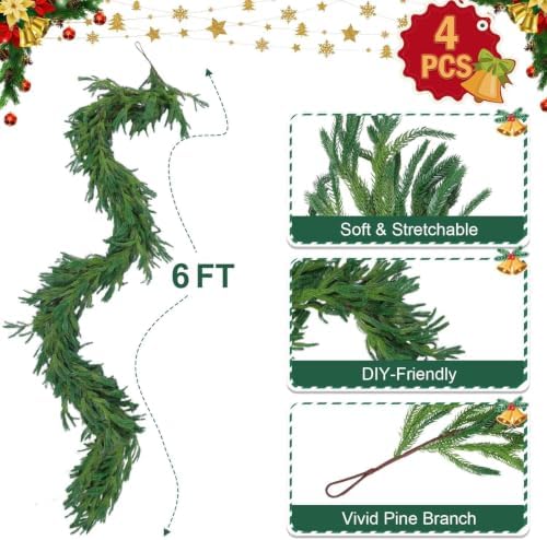 Hananona 4Pcs 6FT Christmas Garlands, Real Touch Norfolk Pine Garland - Image 3