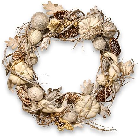 National Tree Company Artificial Autumn Wreath, White, Decorated with Pumpkins, Gourds, Pinecones, Berry Clusters, Ball Ornaments, Oak Leaves, Autumn Collection, 20 in by Unknown