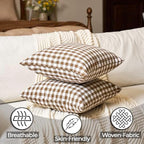 Fall Brown Plaid Gingham Euro Pillow Sham Covers 26x26 Set of 2 for Couch - Image 2