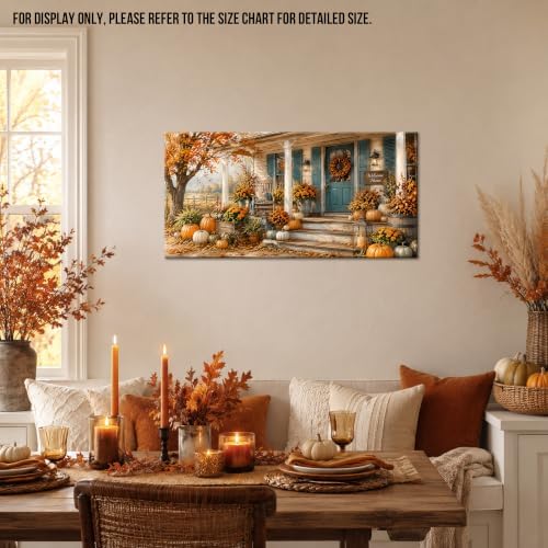 WAXWHELK Farmhouse Fall Canvas Wall Art, Pumpkin Autumn Farmhouse Porch Painting Pictures Rustic Thanksgiving Home Decor Artwork for Living Room Bedroom (24"x47") - Image 2