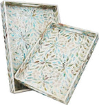 Mother of Pearl Serving Tray Set 2pcs Handmade Ottoman Decorative Trays by Unknown