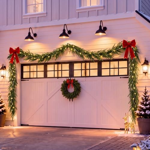 Unittype 15 ft Christmas Garage Door Decor Norfolk Pine Garland with Light - Image 2