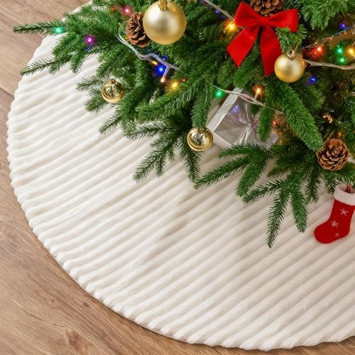 Kinlop 72 Inch Faux Fur Christmas Tree Skirt, Large Stripe Textured Mat by Kinlop