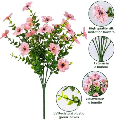 20 Bundles Artificial Flowers for Outdoor, Fake Plants Spring Decor,Pink - Image 3