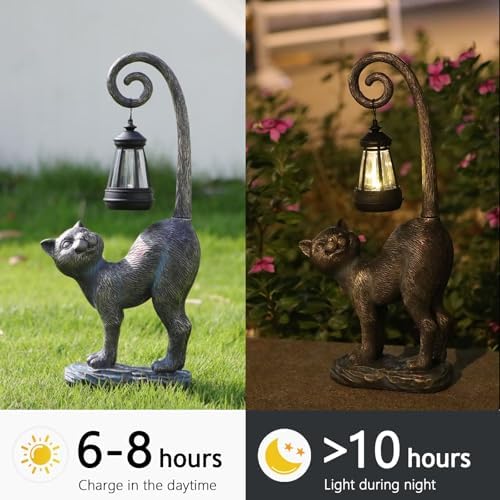 Halloween Decorations Gifts Outdoor Cat Garden Statues with Solar Lights, Home Decor Cat Figurines for Lawn,Patio,Balcony,Porch,Yard Art Ornament- Birthday Gifts for Women Grandma Sister - Image 5