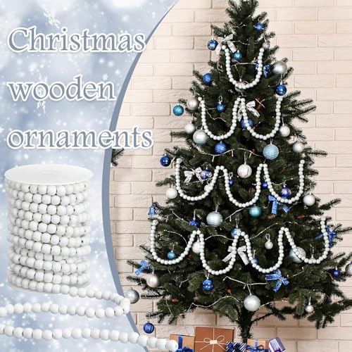Giegxin 2 Pcs Wood White Christmas Bead Garland 66 Feet in Total Farmhouse - Image 7