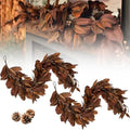 Brown Magnolia Leaf Garland, 6ft Realistic Magnolia Leaf Garland, Artificial Fall Magnolia Leaves Garlands, Waterproof Fall Decorations for Home, Fireplace, Porch (2Pcs) by LPFKYT