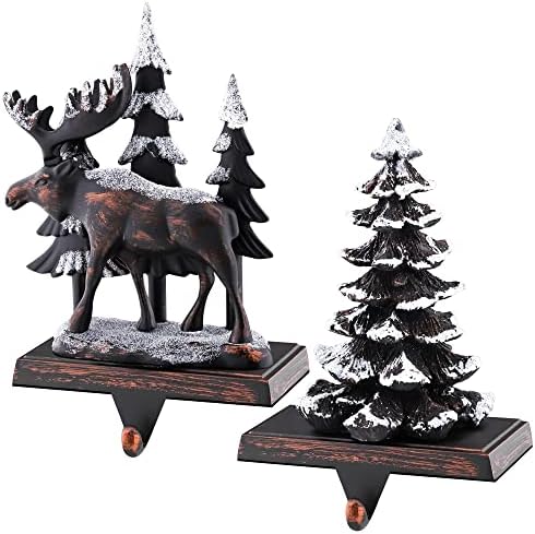 MCEAST 2 Pack Christmas Stocking Holders Reindeer and Christmas Tree with Snowflake Xmas Stocking Hangers Clips Mantle Hooks for Christmas Decoration by MCEAST