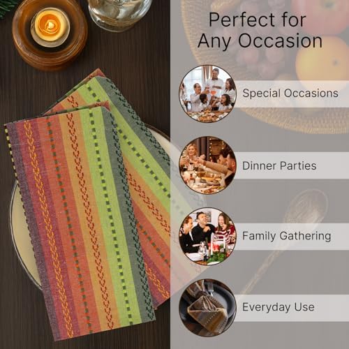 LFH Home Cotton Rich Cloth Salsa Napkin Set of 12 Washable Soft Durable Striped Table Napkins for Dining Wedding Daily Use Reusable Eco-Friendly Fabric Napkins (18x18)-Pink Multi Thanks Giving - Image 4