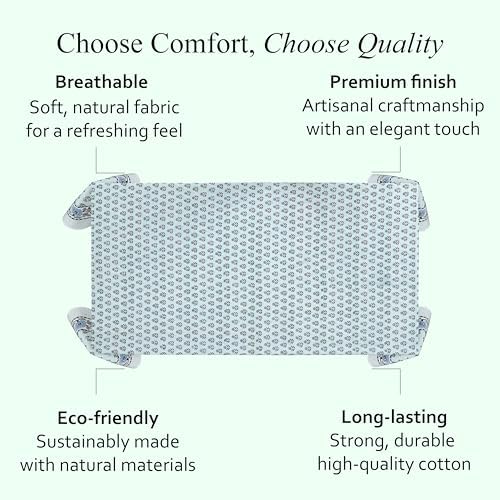 CPC Tablecloth 100% Cotton 80x120 Inch Indian Block Print Rectangle Table Cover, Washable Table Cloth for Weddings, Spring/Summer, Barbeque - Poppy Blue - Image 6