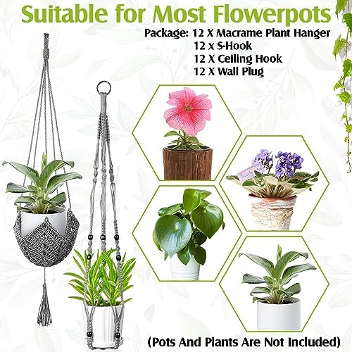Hoteam 12 Pcs Macrame Plant Hangers Macrame Hanging Planters for Indoor Plants Handmade Boho Hanging Baskets Flower Pots Holder for Outdoor Home Wall Decor - Image 6