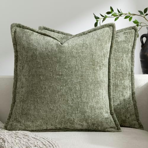 DEZENE Pack of 2 Sage Green Christmas Decorative Throw Pillow Covers 22x22 Cozy Soft Chenille Accent Vintage Square Couch Pillow Covers for Home Decor Bed Sofa Living Room by DEZENE