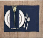 Solino Home 100% Pure Linen Placemats Navy Hemstitch, 14 x 19 in, Set of 6 - Image 2