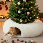 Thyle Christmas Cat Tunnel Bed, White, 3ft X 3ft X 9.8in, Plush by Thyle