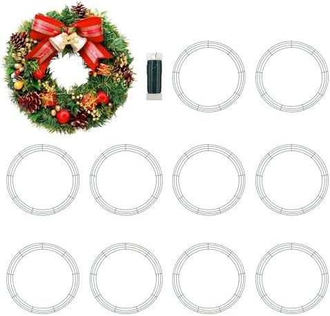 18 Inch Christmas Green Wire Wreath Frame,10 Pack Metal Front Door Wreath Round Form Iron Ring for Christmas, New Year Decors, Crafts, DIY, Holidays, Events by MTBGarden