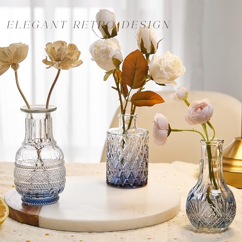 Glass Bud Vase Set of 16, Small Flower Vases, Glass Vases for Centerpieces, Vintage Home Table Decorations Bud Vases (16 Pcs, Blue) - Image 3