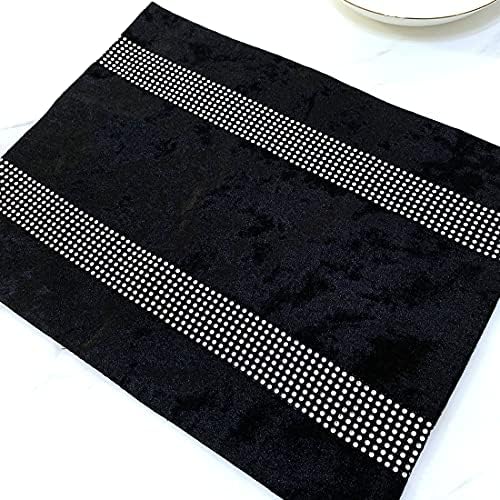 HeMiaor Black Placemats Set of 4 Velvet Gorgeous Luxurious Shining Minimalist Style Elegant Both Diamond Strip for TV Stand Coffee Table Kitchen Decor - Image 4