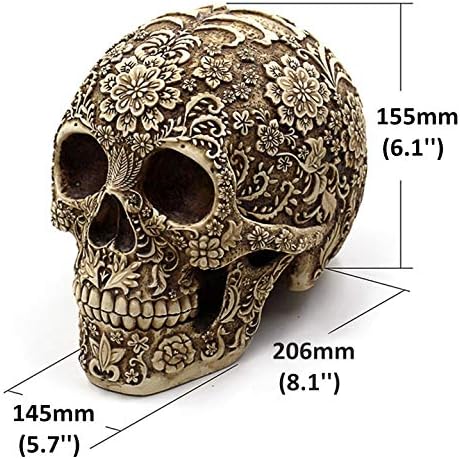 UJOY Creative Skull Flowers Sculpture 8.1'' Human Head Skeleton Statue Collectible Halloween Decoration Home Decor - Image 5