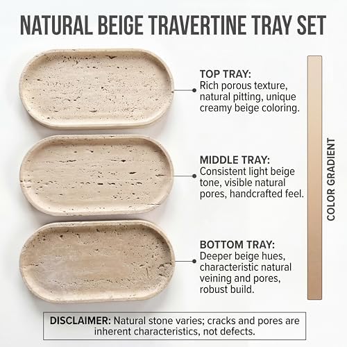 YKAJO Yellow Travertine Oval Marble Tray, 9.8x4.7 Vanity Perfume Organizer - Image 4