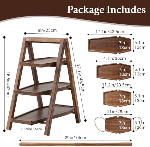 3 Tier Wood Ladder Cupcake Stand Serving Tray Wood 3 Tier Foldable Serving Tray Set of 2 - Image 3
