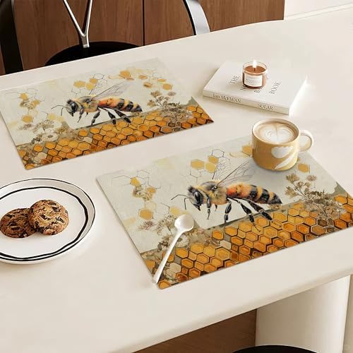Bee Spring Placemats Set of 6, 12x18 Inch Summer Vintage Table Place Mat Bee Washable Non-Slip Heat Resistant Fabric Placement Mats for Dining Kitchen Indoor Outdoor Decor - Image 3