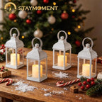 White Small Lanterns with LED Candles, Set of 6 Wedding Decor - Image 6