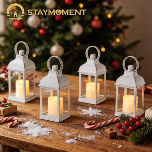 White Small Lanterns with LED Candles, Set of 6 Wedding Decor - Image 6