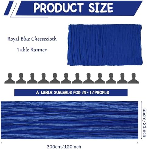 12 Pack 120 Inch Royal Blue Cheesecloth Table Runner Boho Rustic Gauze Sheer Romantic 10 FT Long Cheese Cloth Table Runner for Bridal Baby Shower Wedding Party Birthday Holiday Home Easter Decor - Image 2