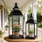 Decorative Candle Lanterns Set of 2, Black Metal for Indoor & Outdoor - Image 4